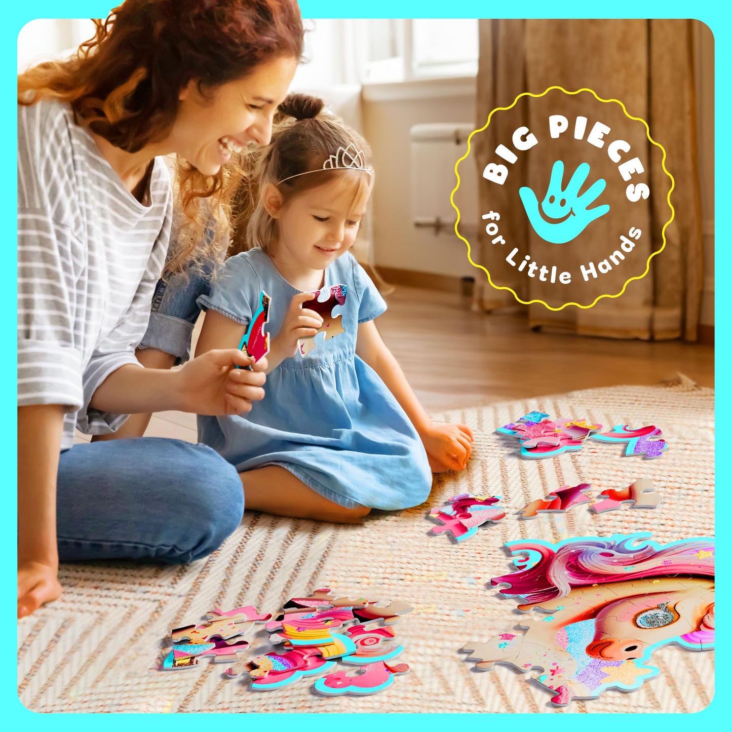 Dan&Darci Jumbo Shimmery 45-Piece Unicorn Floor Puzzle For Kids Ages 3-6 Years Old- Large Toddler Puzzles Age 3, 4, 5, 6 Year Olds - Easter Toys For Girls - Little Girl Birthday Gift