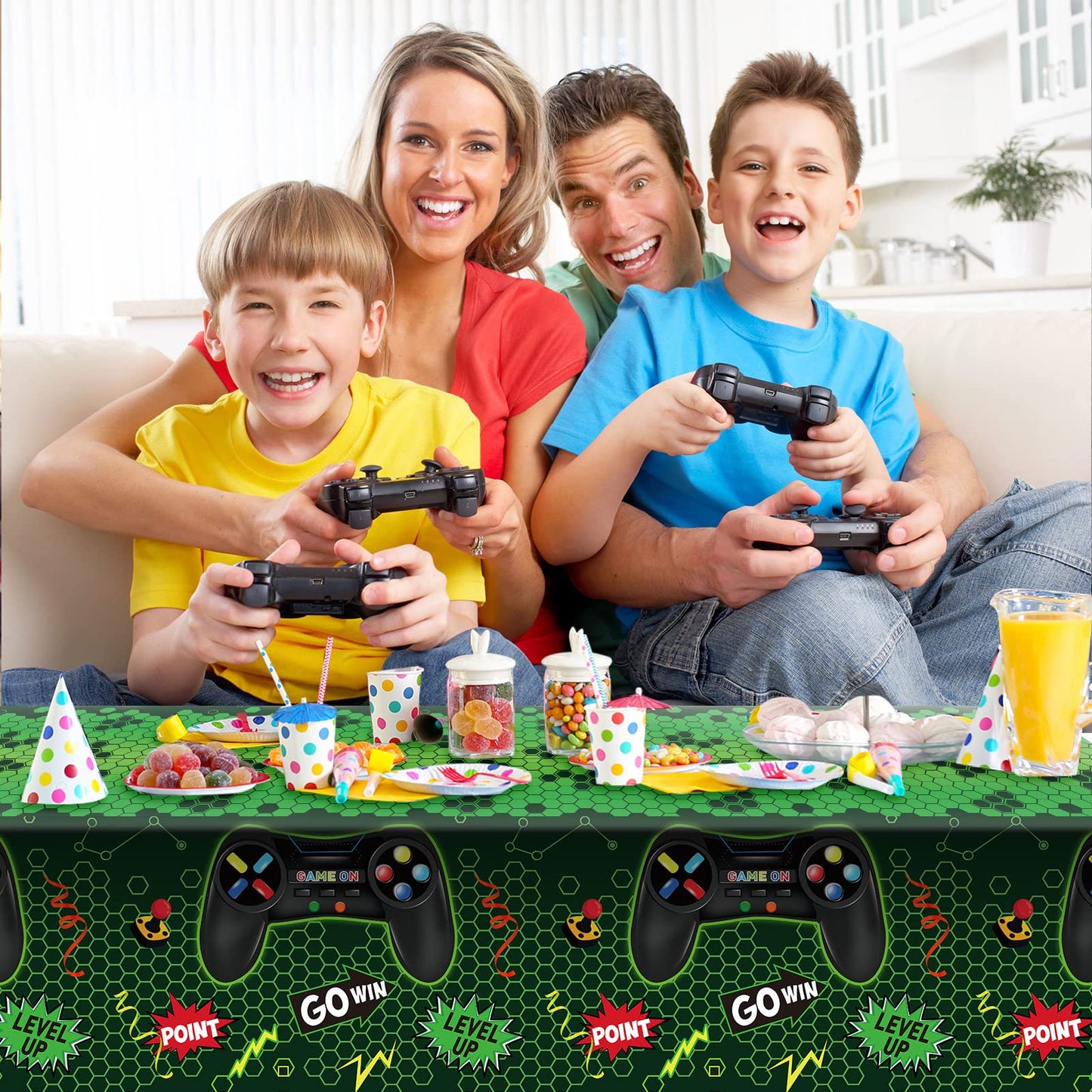 3 Pcs Video Game Table Cover Video Game Birthday Decoration Game Theme Plastic Table Cloth Party Supplies For Boys Girls Kids Player Geek Party Decorations, 54 X 108 Inch (Green, Classic Style)