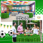 Funnymoom 4 Pack Round Soccer Tablecloth 84 Inch Plastic Soccer Grass Party Decorations Disposable Grass Table Cloth Washable Di