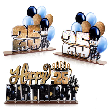 Lingteer Happy 25Th Birthday Gold Acrylic Table Topper Centerpieces Set - Cheers To 25 Years Old Birthday 25Th Bday Party Gift Decorations.