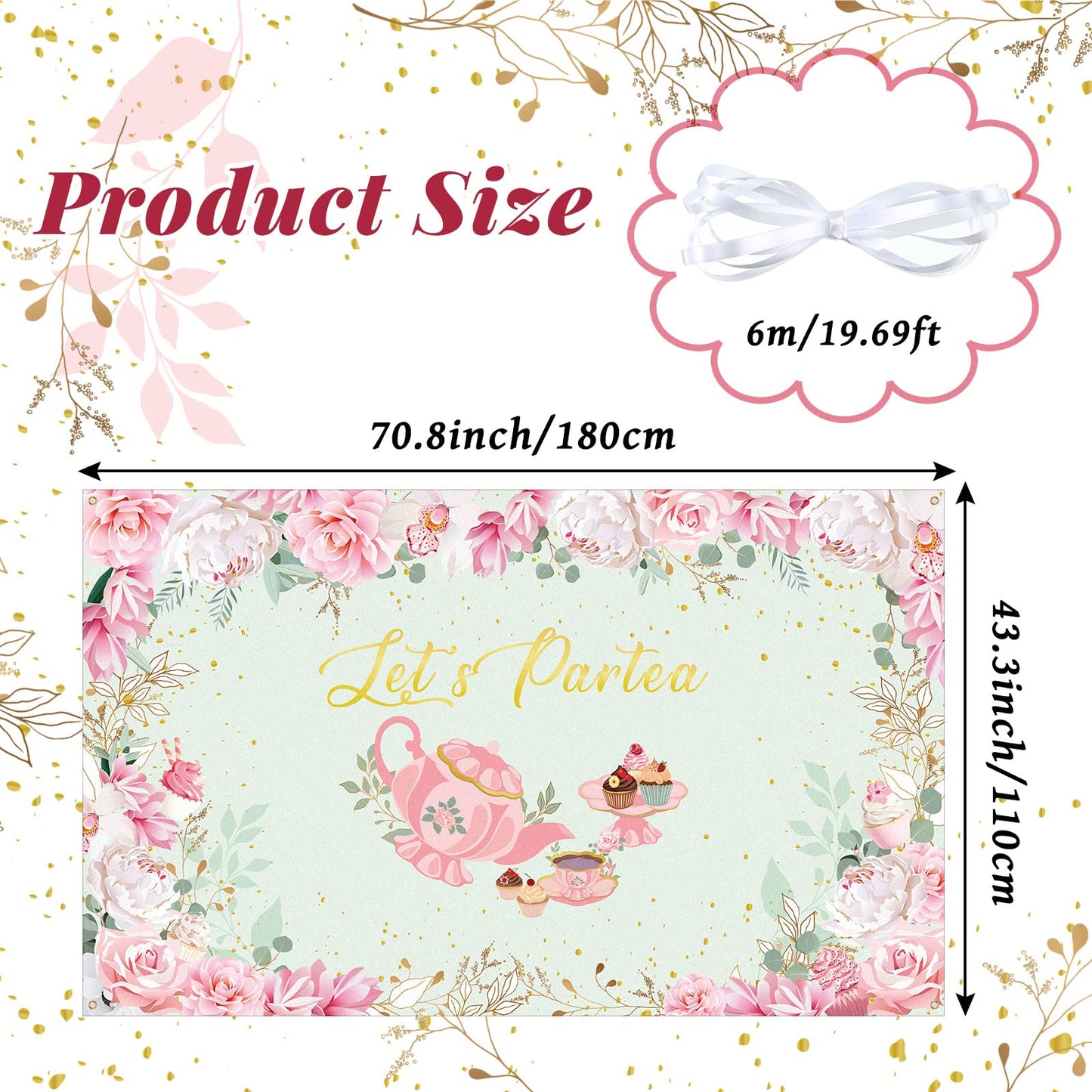 Tegeme Let'S Partea Party Backdrop Tea Party Banner Decorations Background For Baby Shower Birthday Party Photo Prop(Light Green