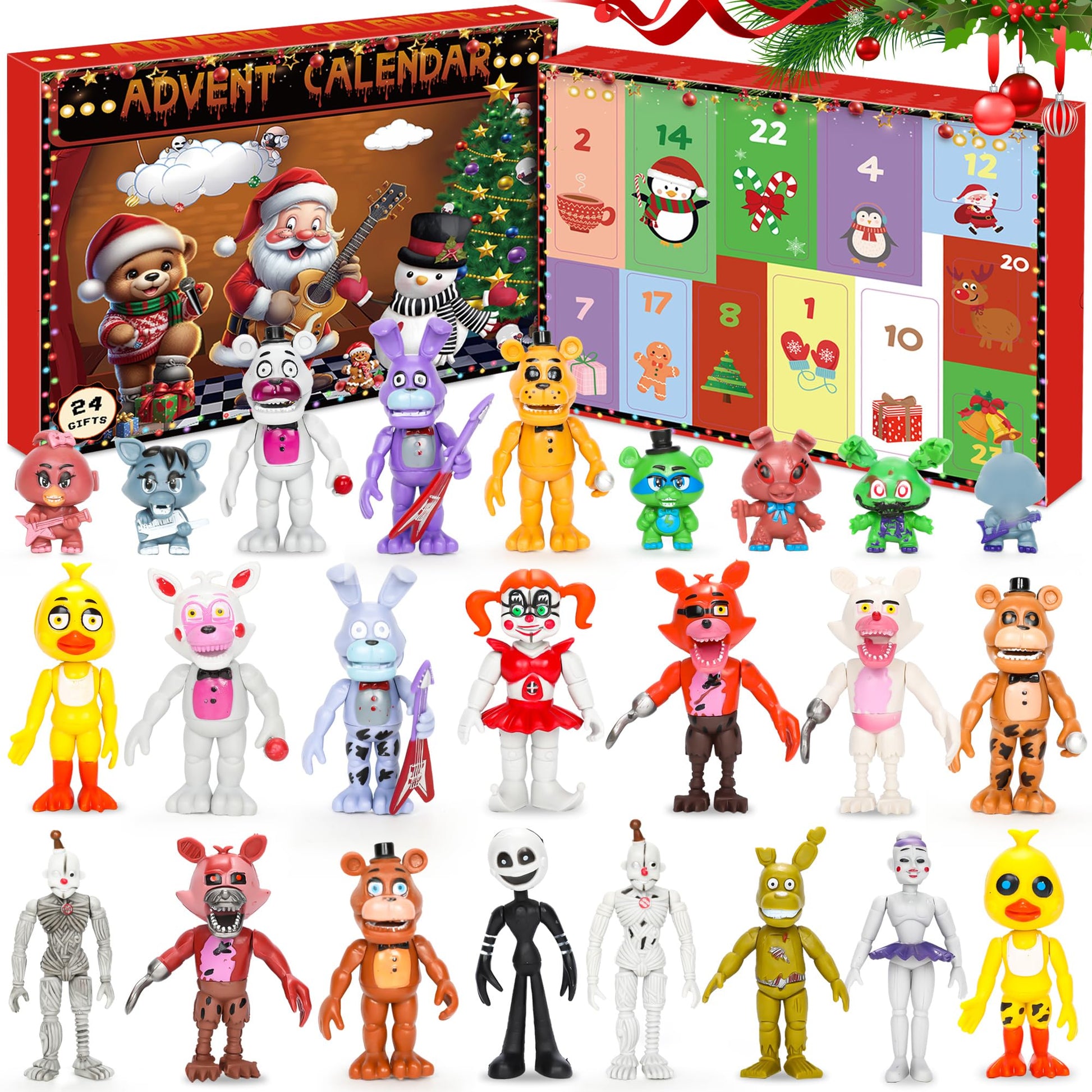 2025 Holiday Advent Calendar Horror Game Action Figures Set, 24 Pcs Countdown to Inspired by The Five Night Figures