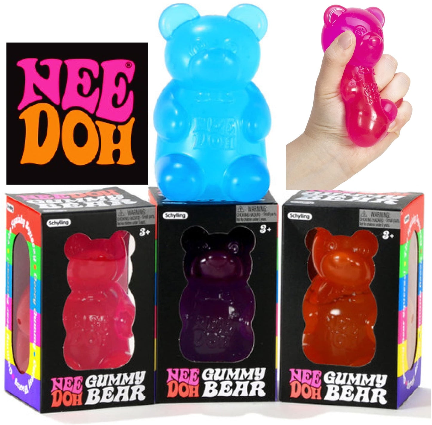 Schylling Nee Doh Gummy Bear...Groovy, Squishy, Squeezy, Stretchy Stress Fidget Gummy Bears Gift Set Bundle with Storage Bag - 3