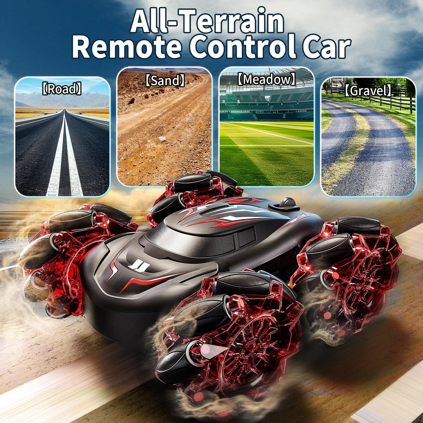 Uregoio Gesture Sensing RC Stunt Car with LED Lights, Double-Sided Flips Driving 360 Rotating, Sidesway, 2.4GHz 4WD Hand Control
