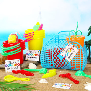 Simgoing Summer Beach Party Favors for Kids Bulk 73 Pcs Pool Gifts Include Sand Beach Buckets Baskets Cups Straws for Kindergart