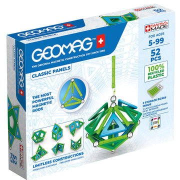 Geomag Magnetic Toys Classic Tiles 52-Piece Building Set For Kids Ages 5-99 | Swiss-Made Stem & Steam Authenticated Educational Toy Made From 100% Recycled Plastic | Creative Learning Play