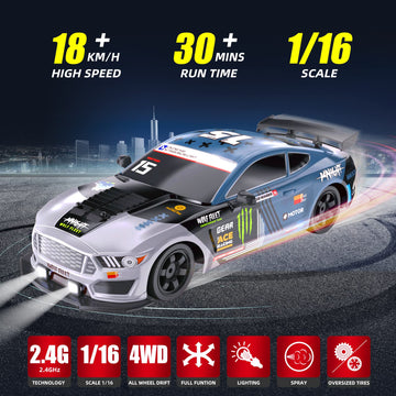 Sakeye Remote Control Car RC Drift Car for Adults, 1/16 2.4GHz Small RC Drifting Car 4WD Drift RC Car with LED Lights Rechargeab