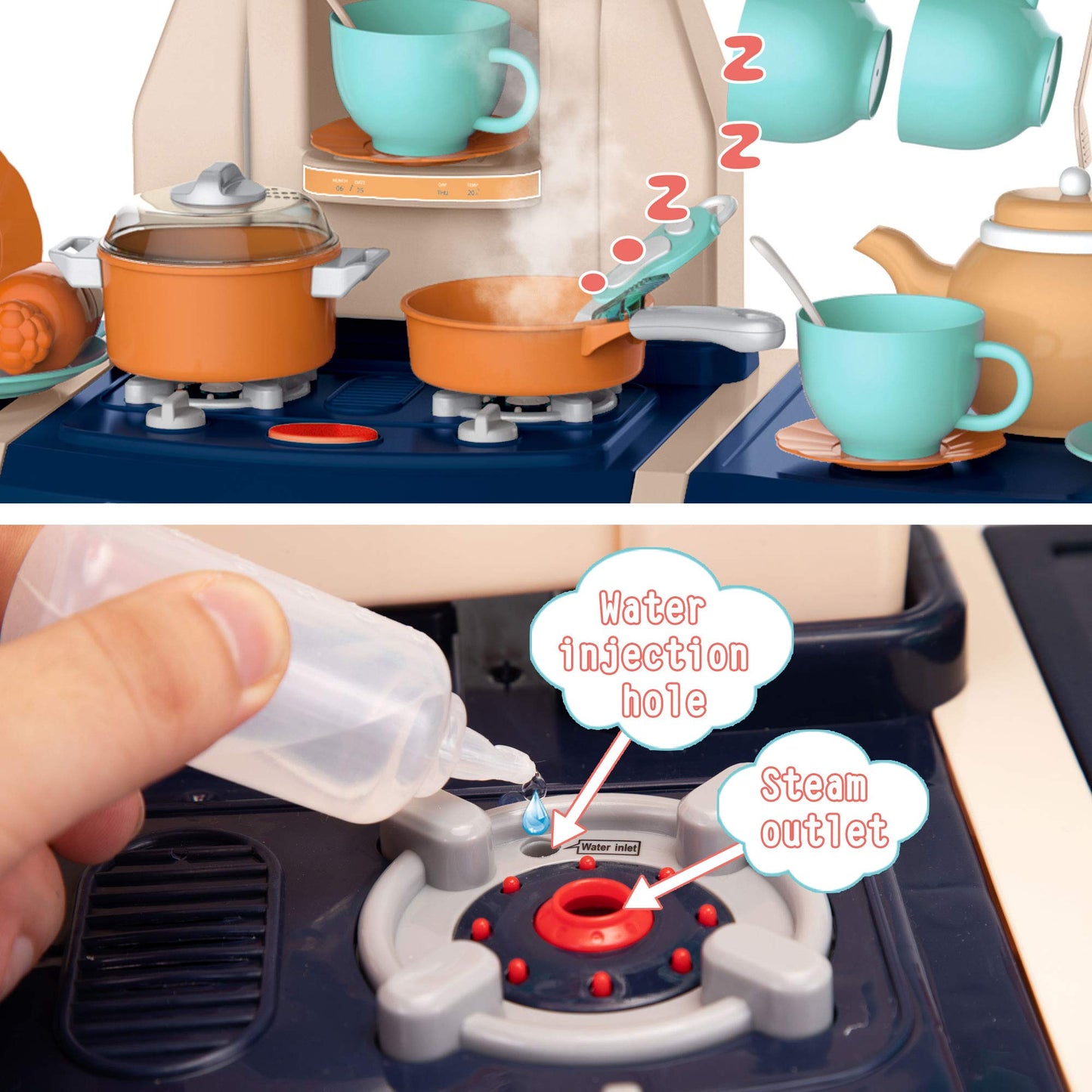 Kids Play Kitchen,Kitchen Playset with 65pcs Kitchen Toys for Toddlers,Kitchen Playset Accessories with Spray Stove, Simulated S