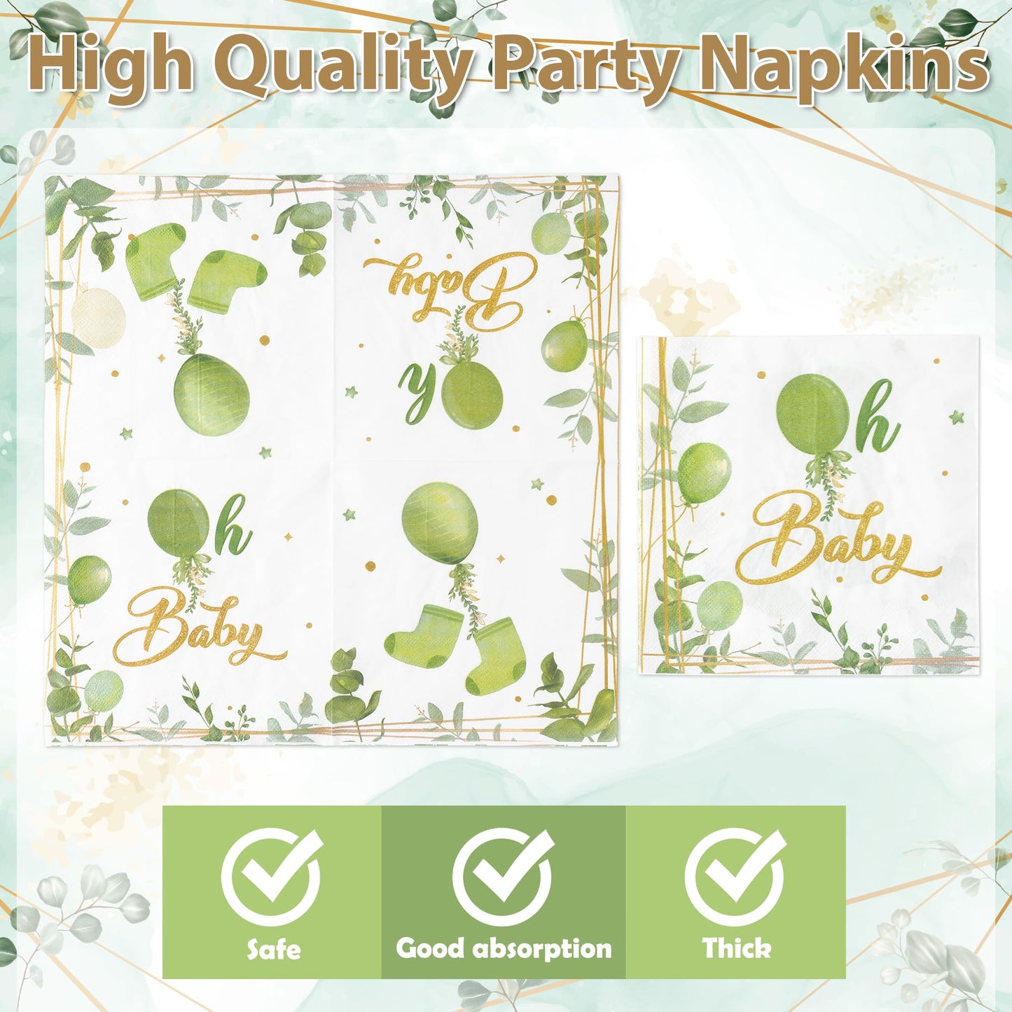 G1ngtar Welcome Baby Greenery Baby Shower Party Plates Supplies- Serves 24-96Pcs Sage Green Balloon Party Tableware Decorations