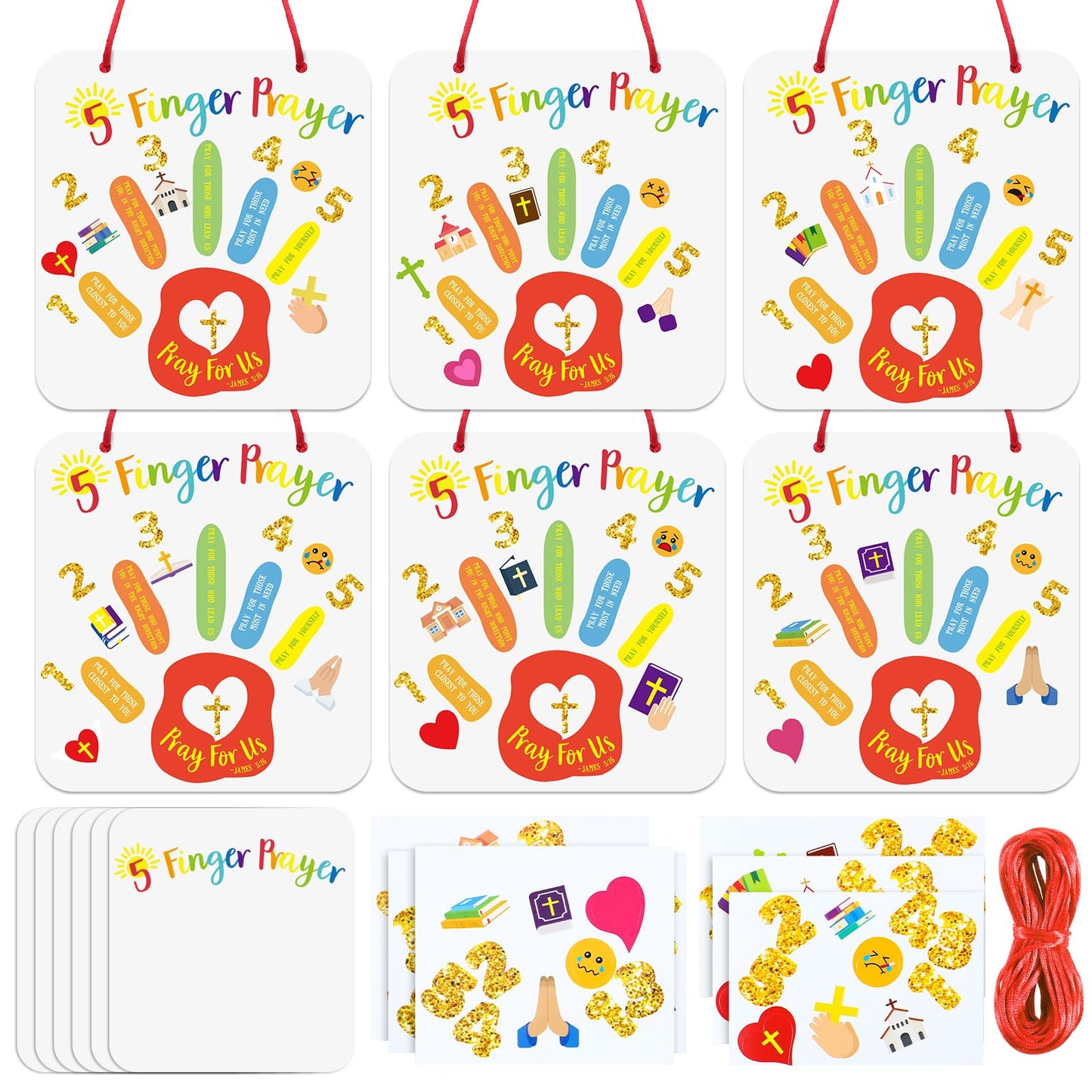 DoubleFill 24 Sets Religious Crafts Kit for Kids 5 Finger Prayer Handprint Craft Make Your Own Christian Bible Craft for VBS Sun
