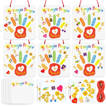 DoubleFill 24 Sets Religious Crafts Kit for Kids 5 Finger Prayer Handprint Craft Make Your Own Christian Bible Craft for VBS Sun