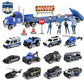 Oriate Die-cast Police Rescue City S.W.A.T. Car Toys Set w/Heavy Duty Trailer & Police Patrol Cartoon Stickers, 12 Packs Mini Po