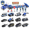 Oriate Die-cast Police Rescue City S.W.A.T. Car Toys Set w/Heavy Duty Trailer & Police Patrol Cartoon Stickers, 12 Packs Mini Po