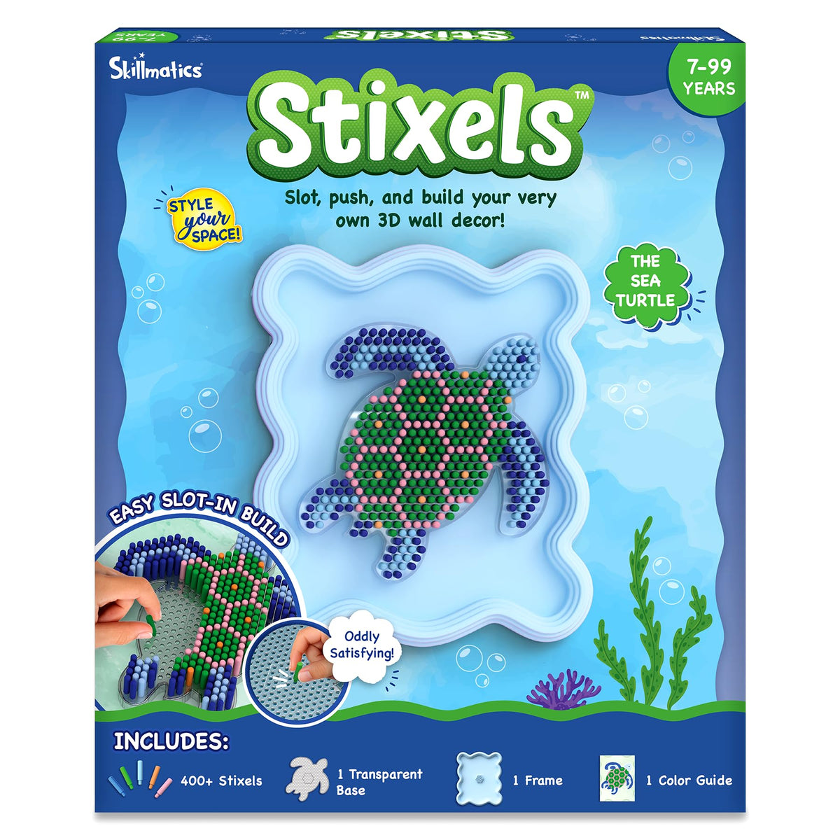 Skillmatics Stixels Diy 3D Pixel Art Kit  Sea Turtle Wall Decor, MessFree