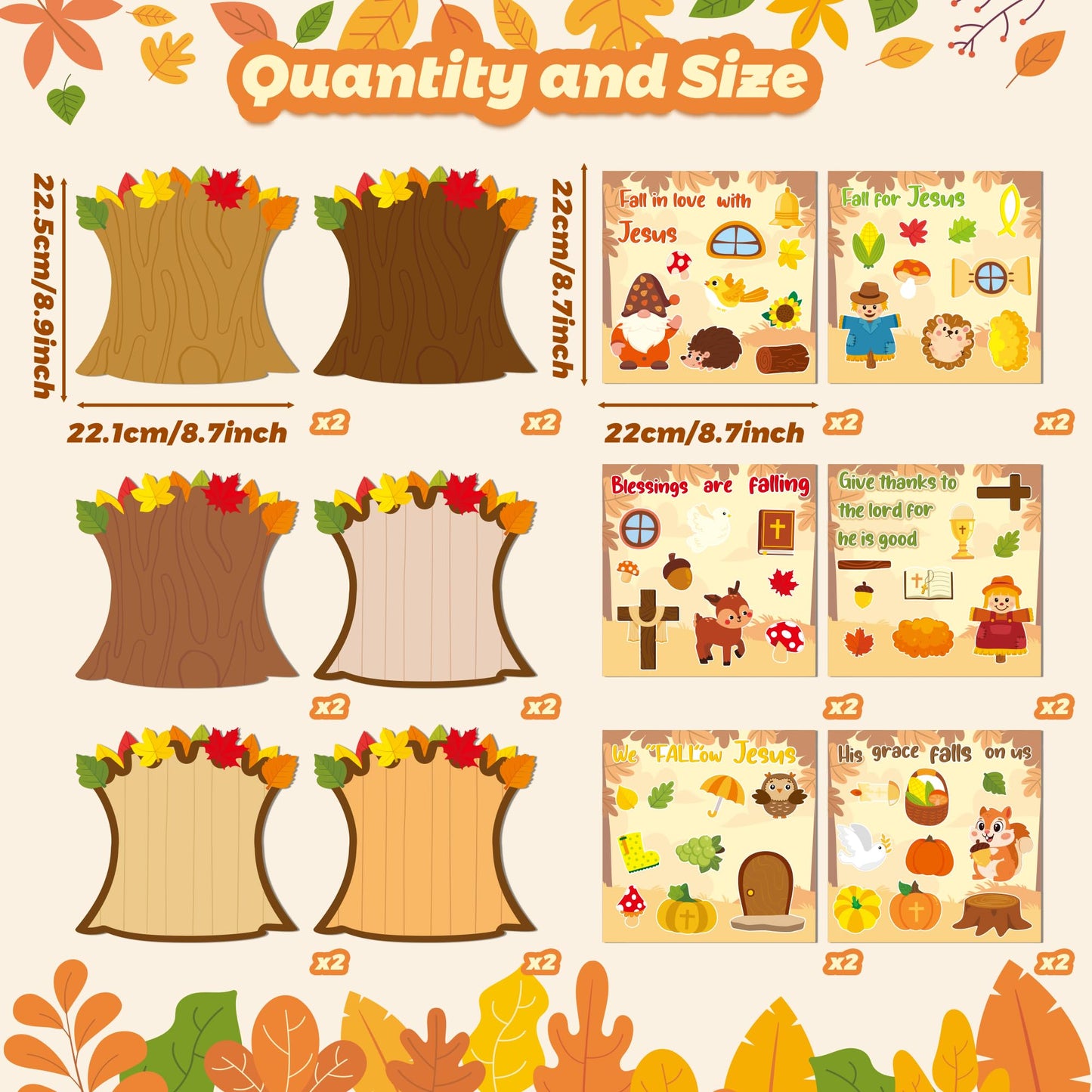 Cy2Side 12Pcs Fall Woodland Religious Stickers Scene For Kids, Make A Fall Christian Sticker Scene With Fox Cross Make Your Own Fall Religious Sticker Scene Art Craft Diy Autumn Sunday School Activity