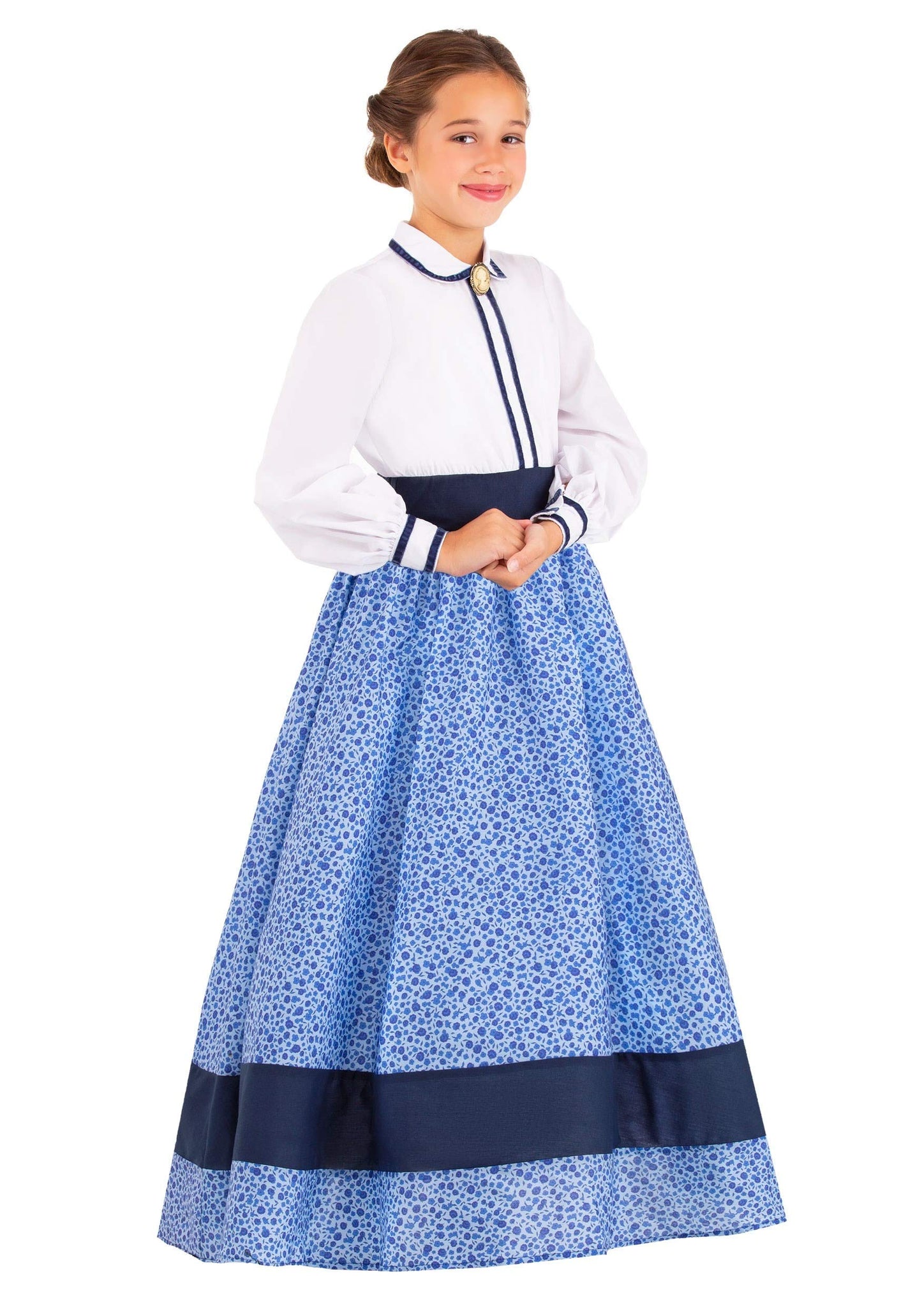 Fun Costumes Girl's Prairie Costume Dress with Cameo, Wild West Outfit for Halloween Parties and Dress Up Fun - Blue, Small