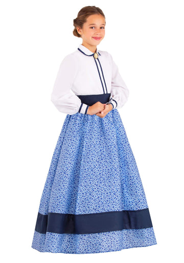 Fun Costumes Girl's Prairie Costume Dress with Cameo, Wild West Outfit for Halloween Parties and Dress Up Fun - Blue, Small