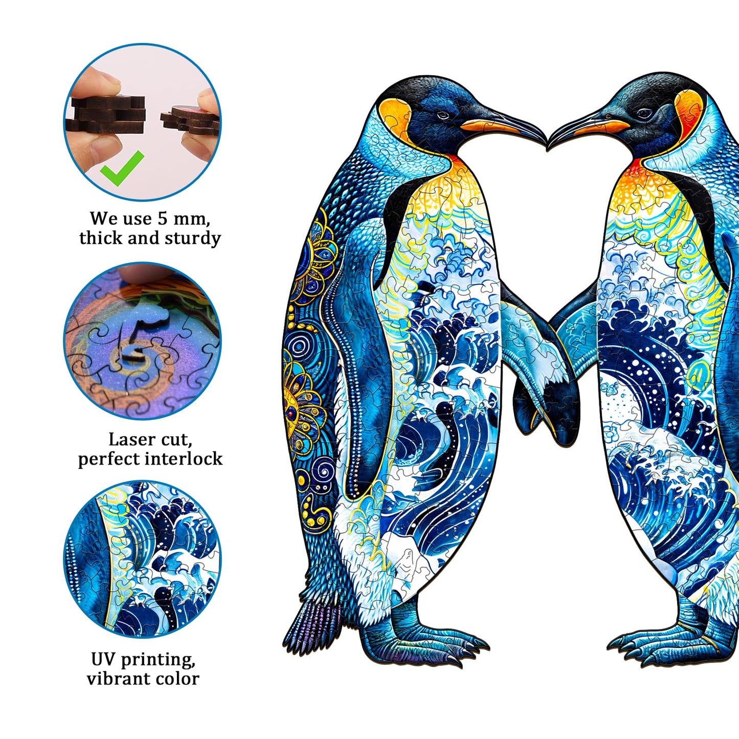 Jigfoxy Wooden Puzzles for mature-themeds  Penguin Wood Puzzles mature-themed  Unique Animal Shape Wooden Jigsaw Puzzles  Birthday Gifts for Puzzles Lovers Family Friend (S-8.4 * 7.5in-110pcs)