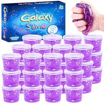 24 Pack Purple Galaxy Star Slime, Party Favor for Girls & Boys, Mini Glitter Galaxy Slime Cup, Wet,Soft and Non Sticky, Stress &