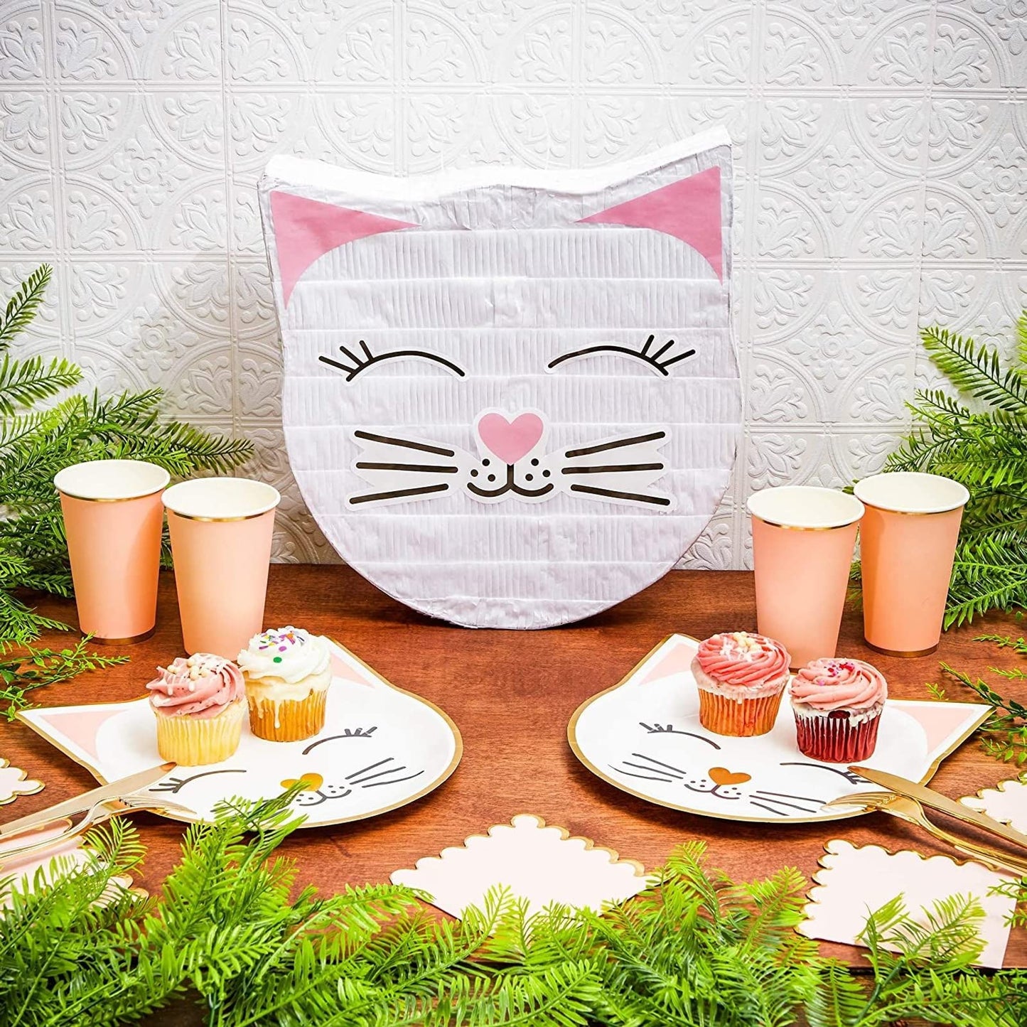 BLUE PANDA Cat Pinata - 14 x 12.8 x 3 In, White, 1 Count - Mini Pinata for Cat Birthday Decorations & Party Supplies, Pastel Bir