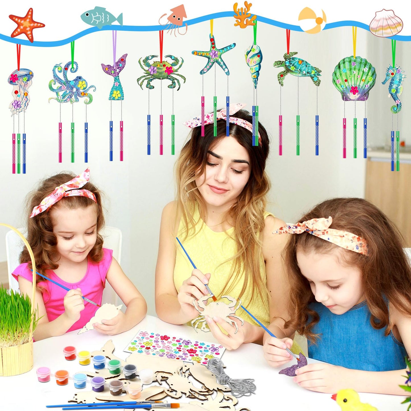 JellyArch Wind Chime Kit - 30 Pack Summer Ocean Sea Animal Crafts, Small, Multicolor, DIY Marine Ornaments for Kids' Activities