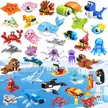 36 Pack Party Favors for Kids Mini Ocean Animals Building Blocks Set  Prize Box Toys for Kids Classroom  Easter Birthday Christmas Goodie Bag Fillers  Creative STEM Building Toys for Ages 6-12