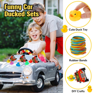 248 Pcs Duck Car Shape Tag Kits Includes 48 Squeaky Rubber Duck Bath Toy 100 Ducking Card Tags 100 Colorful Rubber Bands For Car
