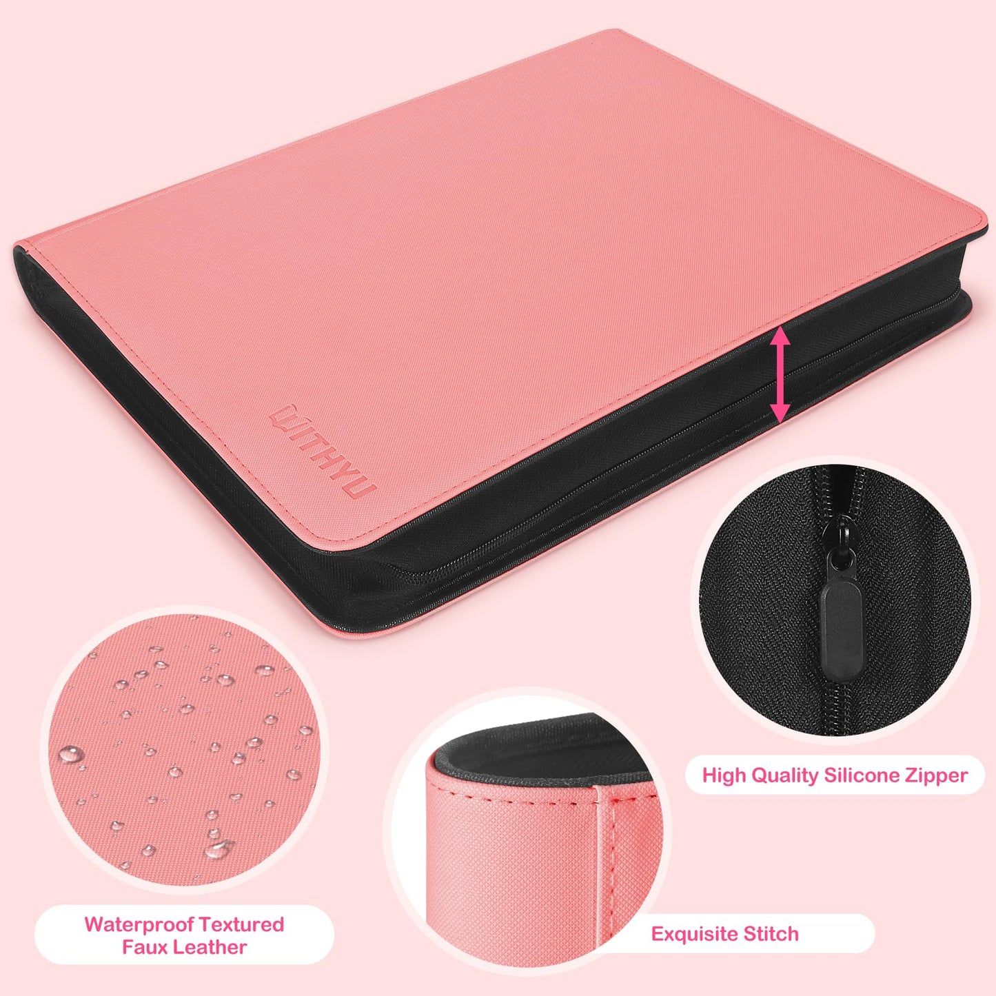 WITHYU Toploader Binder Holds 360 Top Loaders  9 Pocket Ringless Card Holder for 3 x 4 Rigid Cards  Trading Card Album with 20 Toploaders for Sports  TCG  MTG (Pink)