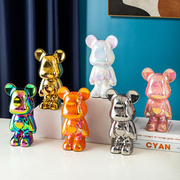 Yundu Ceramic Piggy Bank For Kids And Adults - Coin Bank For Girls And Boys - Silver Love Bear Decoration - Modern Décor, Hypebeast Room Décor - Gifts For Birthdays