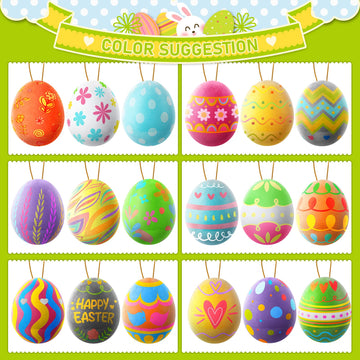 Easter Colorful Eggs Painting Kit-Paintable Eggs With Doodle Kit For Diy Design-Hanging Flocking Eggs With Rope For Easter Decoration, Egg Hunts, Basket Stuffers, Easter Gift,24Pcs