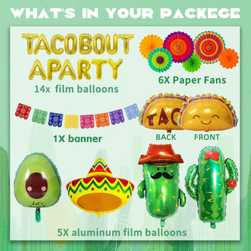 26 Pcs Taco Bout A Party Decoration, Fiesta Party Decorations Include Paper Fans Fiesta Banner Taco Cactus Avocado Sombrero Foil