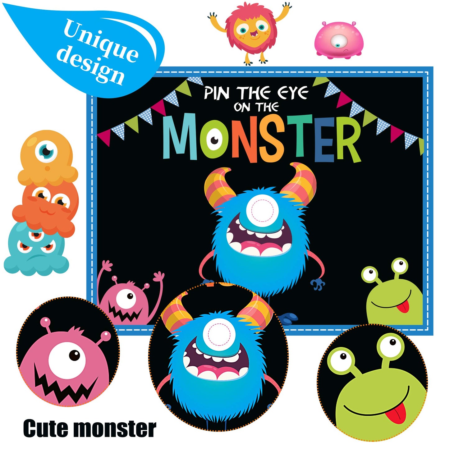 Happy Storm Halloween Party Games For Kids, Pin The Eye On The Monster, Halloween Party Activities Favors Crafts Birthday Party Games For Children Boys Girls, Monster Party Carnival Games Indoor