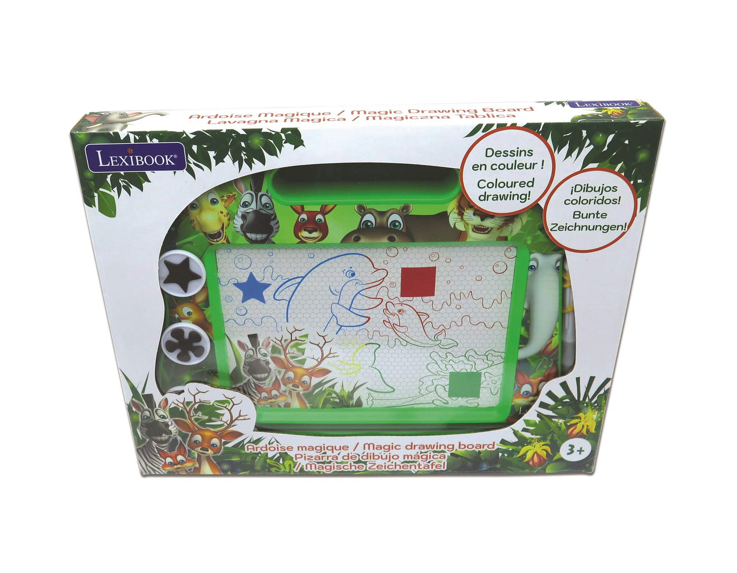 LEXiBOOK, Multicolor Magic Magnetic Animals Drawing Board, Artistic Creative Toy for Girls and Boys, Stylus Pen and Stamps, Gree
