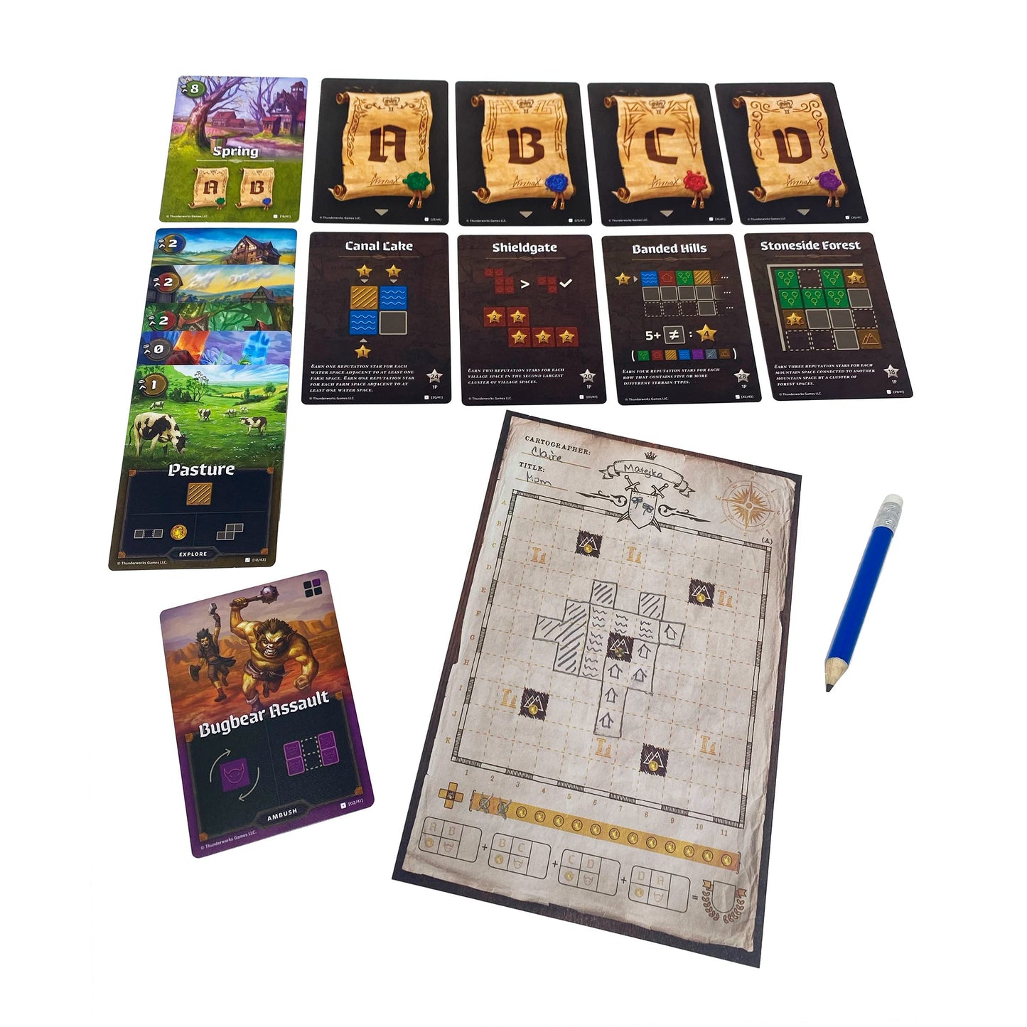 Thunderworks Games Cartographers: A Roll Player Tale - Strategy Board Game, Medium Size, Paper, 1-100 Players, 30-45 Minutes