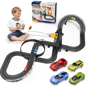 Slot Car Race Track Set, Battery Or Electric Race Car Toys For 3 4 5 6+ Year Old Boys Gifts, 4Pcs Slot Cars & 23 Ft Dual Racing