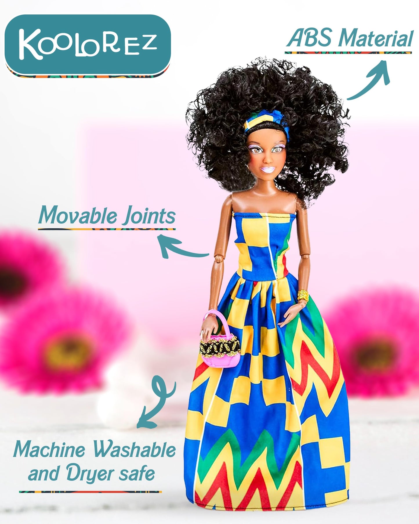Koolorez: Olivia - Our Queens Black Doll Set - Brown/Black Afro Doll W/Movable Joints - Lovely 12.5'' Dark Skin & Diversity Doll