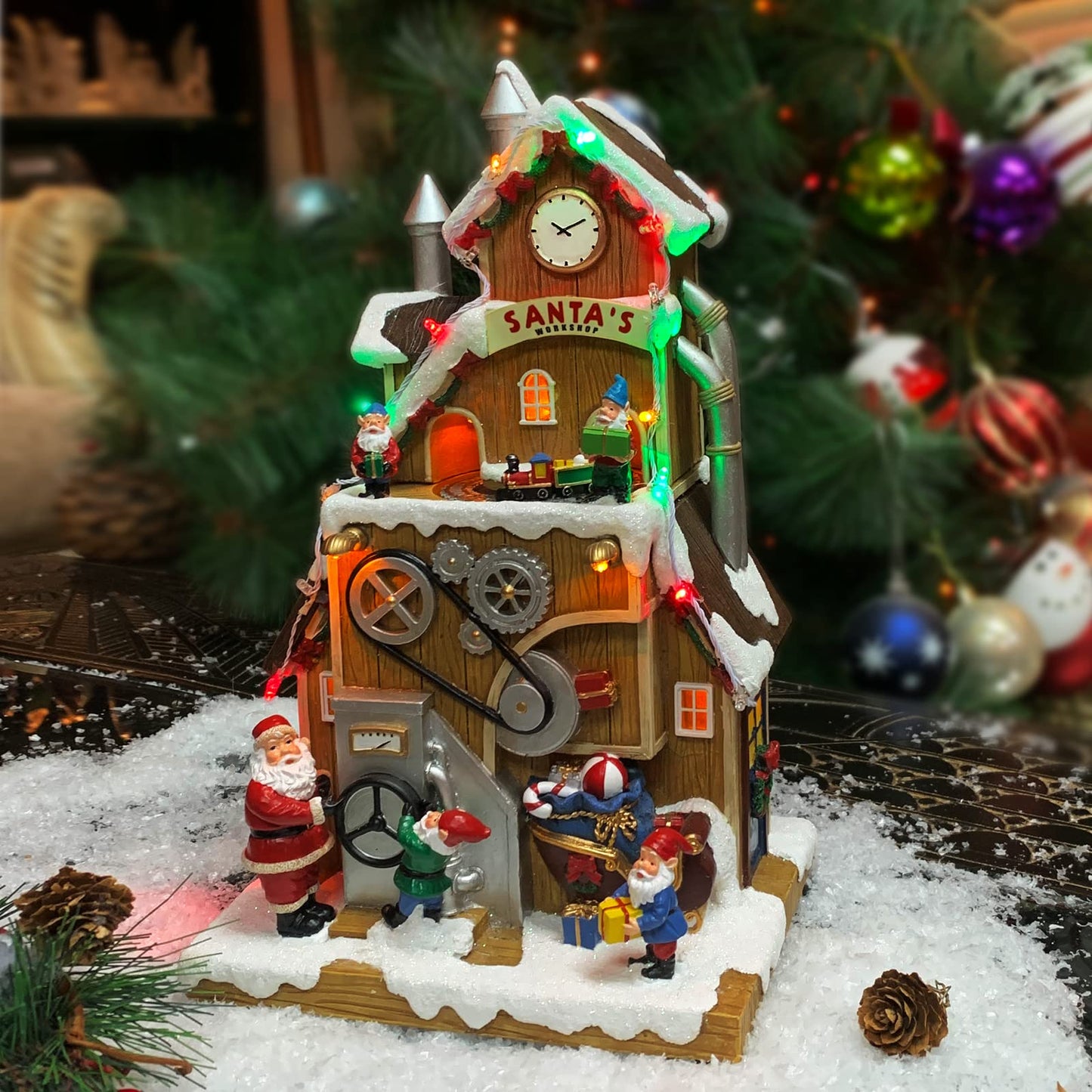 Moments In Time Christmas Village Building, Santa'S Workshop With Christmas Music, Led Lights, And Animation - Power Adapter (In
