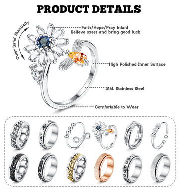 Fasacco Anxiety Ring For Women Fidget Rings For Anxiety Spinner Ring Figit Spinning Ring Anti Anxiety Ring For Women Men Size 7