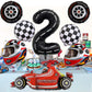 Stcomart 8 Pcs Race Car Party Decorations, Black Number 2 Balloon Checkered Balloons Tire Balloons For Boys 2Nd Birthday