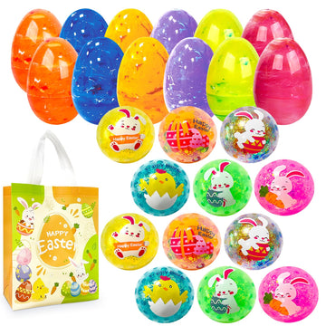 12Pcs Easter Marble Eggs With Fidget Stress Balls, 1Pc Non Woven Bags For Easter Theme Party Favors, Supplies For Easter Egg Hun