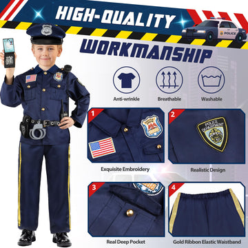 Joycover Police Costume For Kids, Police Costume With Toy Accessories, Cop Costume Outfit Set, Halloween Costumes For Boys/Girls
