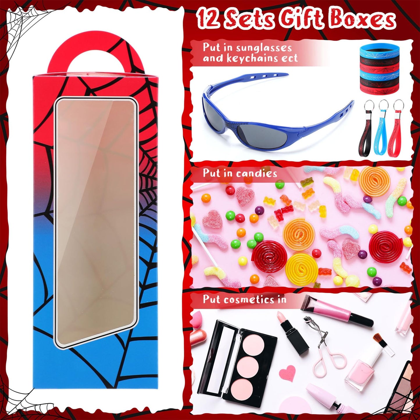 Tellegloww 48 Pcs Spider Birthday Party Supplies Favors Gifts Include 12 Spider Web Goodie Gift Boxes 12 Sunglasses 12 Bracelet