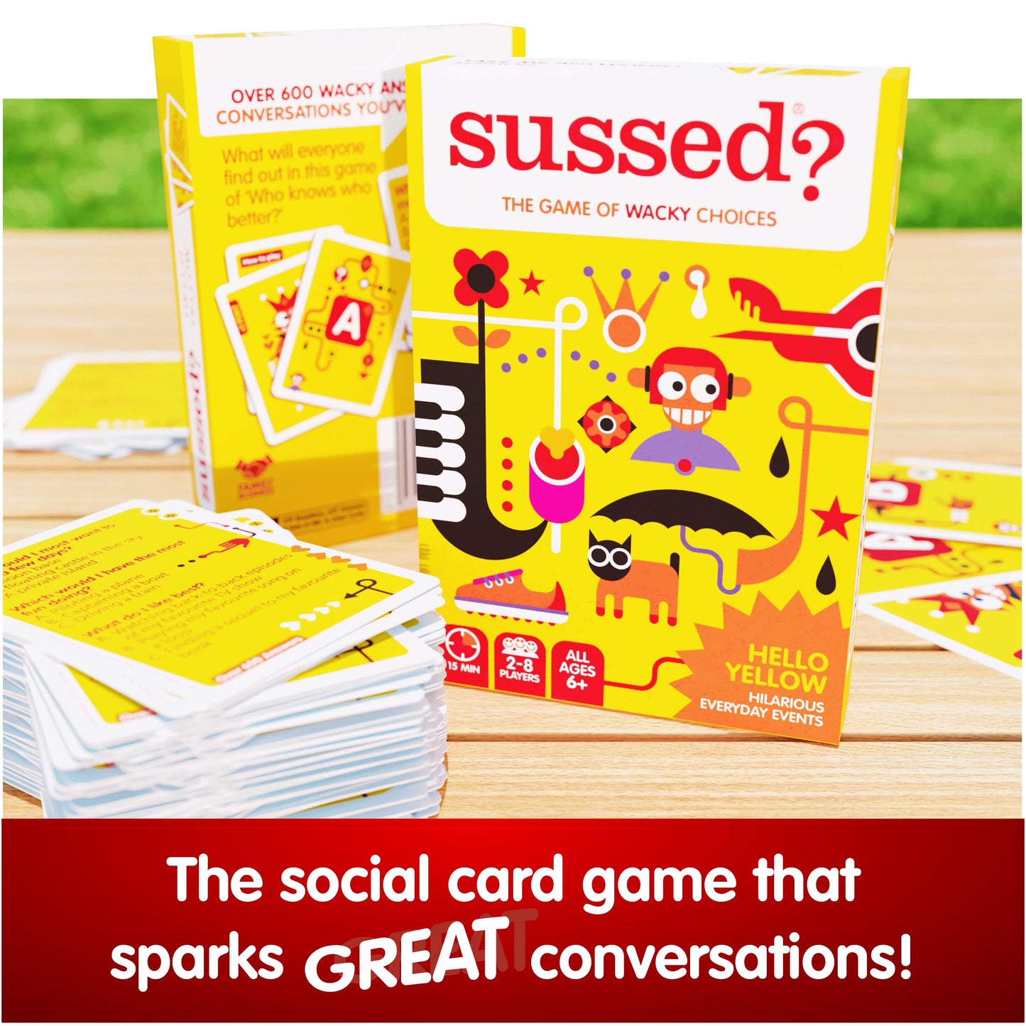 SUSSED Card Game - Wacky Choices for Kids & Families, Yellow, Cardstock, ALL SORTS - Perfect Travel Conversation Cards