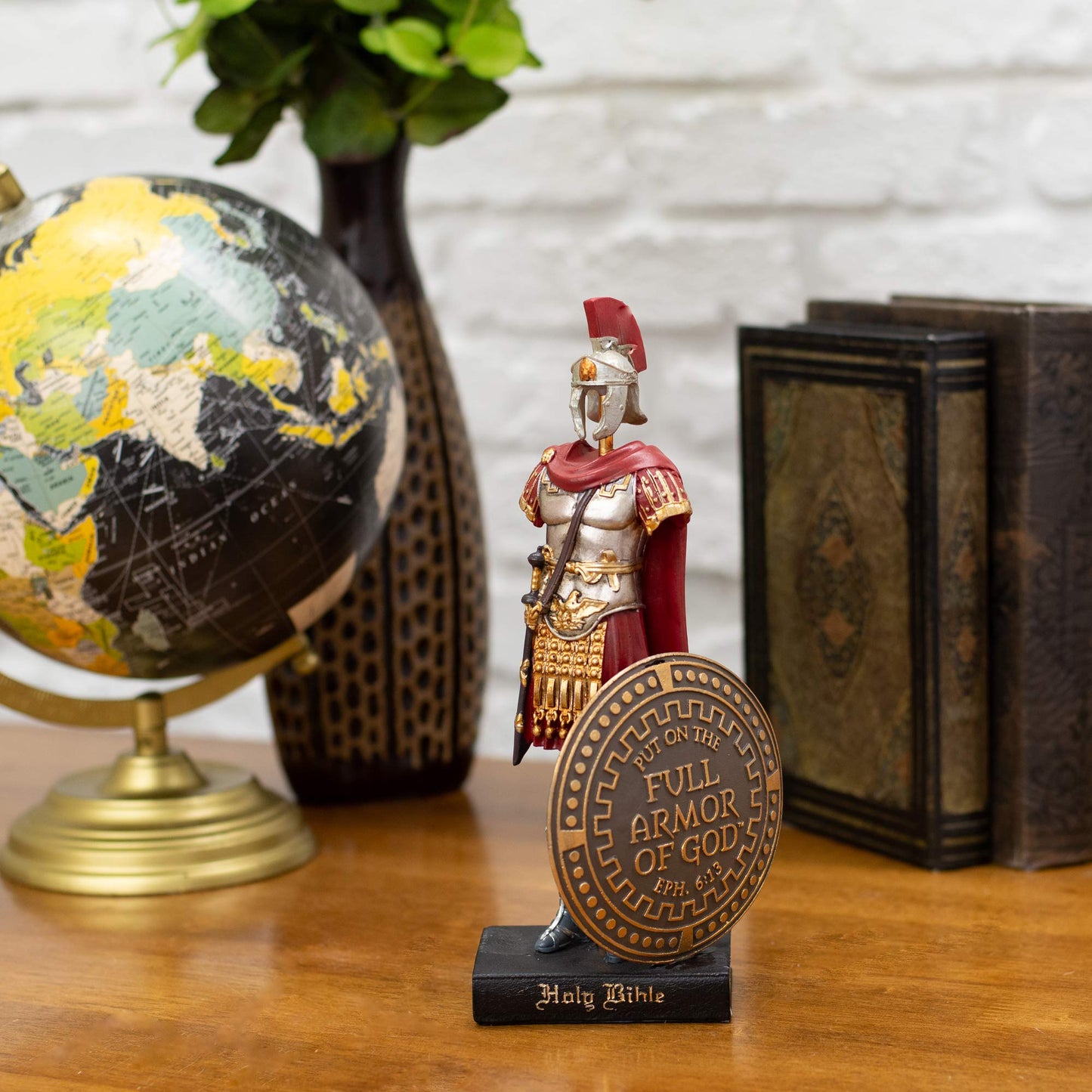 Dicksons protective covering of God Roman Soldier 9 x 5 Inch Red Resinstone Tabletop Figurine