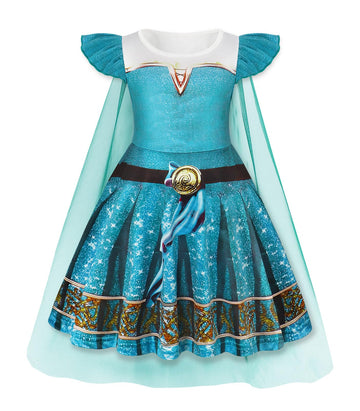 Wonderbabe Little Girls Princess Dress Merida Costume Dress Birthday Party Fancy Dress Hallowen Cosplay With Long Cape Size 7-8