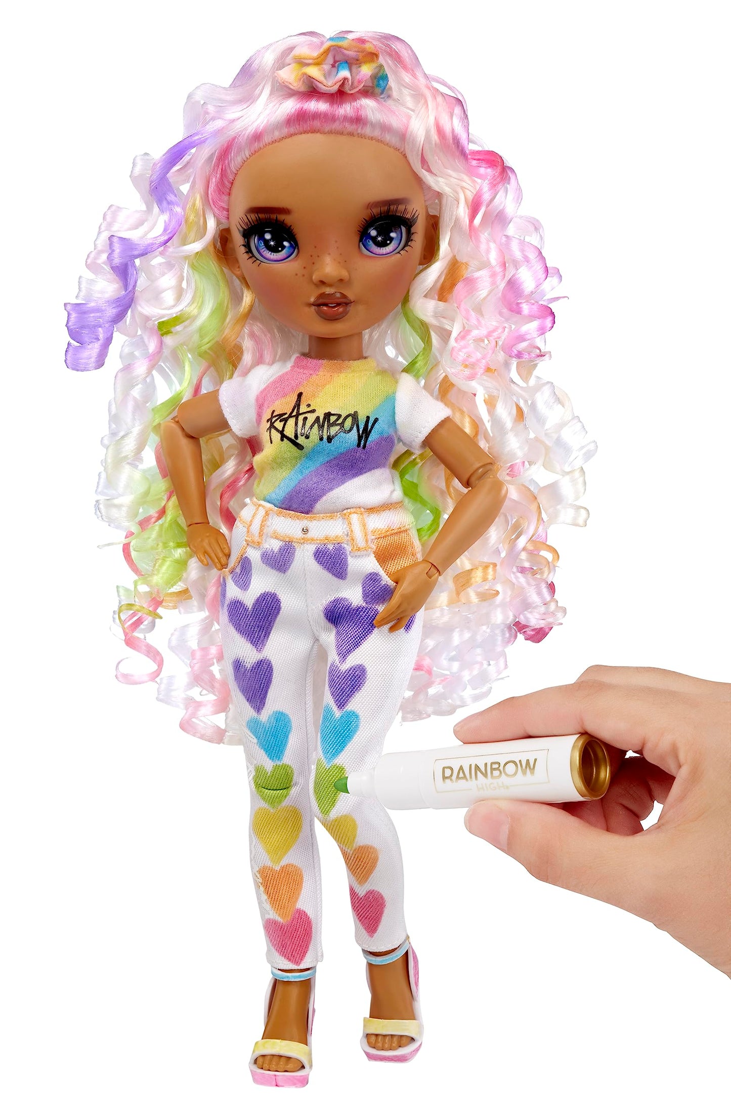 Rainbow High Color & Create Fashion DIY Doll, Purple Eyes, Curly Hair, Washable Markers, One Size, Multi-Color, Model 594147EUC