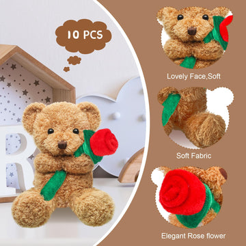 Sinmoe 10 Pack Valentines Day Stuffed Bears Bulk With Rose 7.9 Inch Cute Sweet Valentines Bear Plush Doll Valentines Stuffed Ani