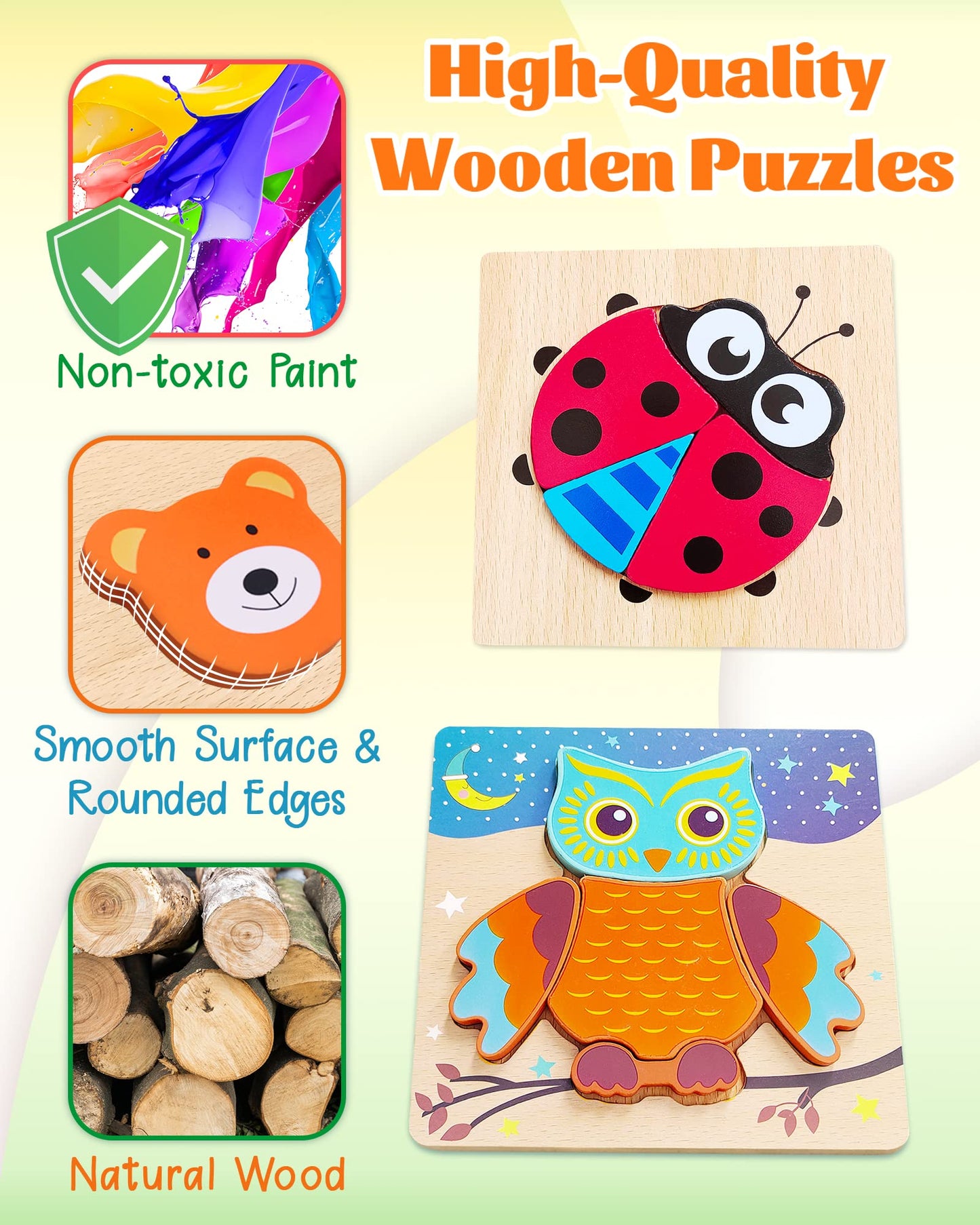 Bekayshad Wooden Puzzles Toddler Toys Gifts For 1 2 3 Year Old Boys Girls, 8 Pack Animal Jigsaw Puzzles Montessori Toys, Learning Educational Christmas Birthday Gifts For Girls Boys Ages 1-3