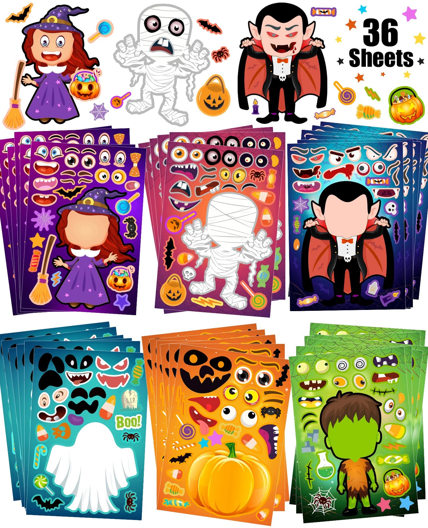 36 Sheets Halloween Stickers For Kids Make Your Own Halloween Stickers, Halloween Favors For Kids, Halloween Crafts For Kids Hal