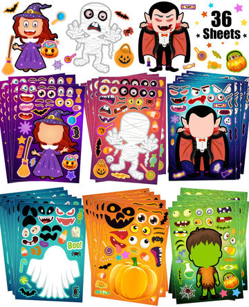 36 Sheets Halloween Stickers For Kids Make Your Own Halloween Stickers, Halloween Favors For Kids, Halloween Crafts For Kids Hal